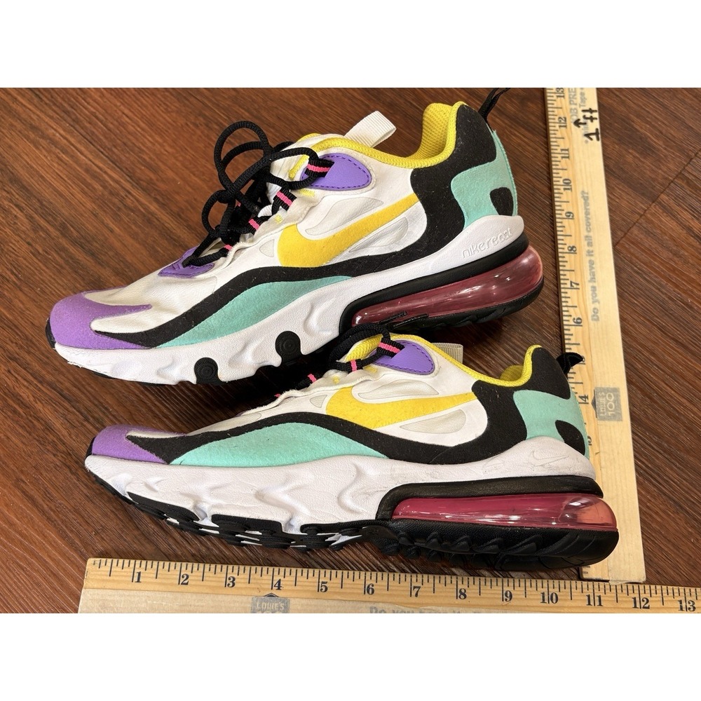 Nike Air Max 270 React (GS) Girl's Size 6Y Running Shoes Bright Violet White - Picture 9 of 12